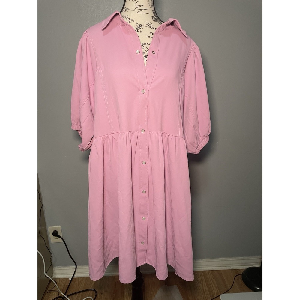 Entro Boutique Women's Pink Button Down Dress With Collar Size 1x
